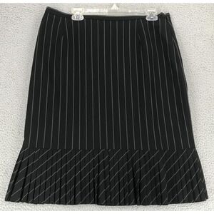 Nycard Career Pencil Skirt Size 14 Pleated Hem Lined Black Pinstripe